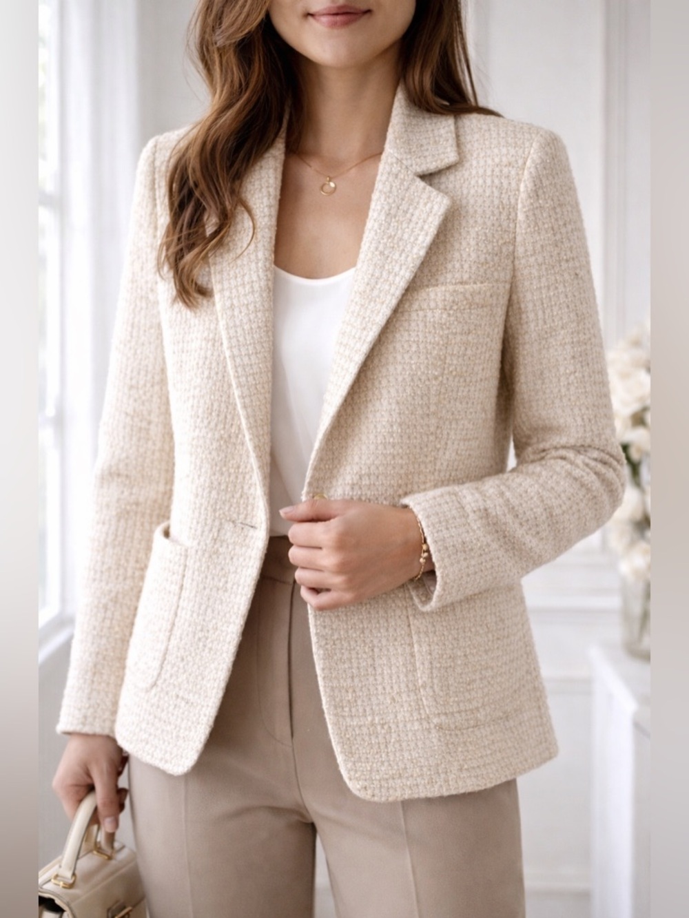 NWT Calvin Klein Beige Textured Suit Jacket